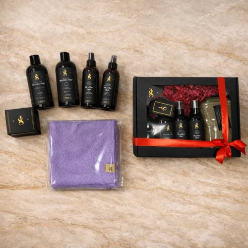 JS Healthy Hair – plaukų priežiūros rinkinys su bambukiniu rankšluosčiu