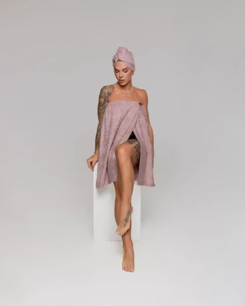 Bambukinis turbanas ir rankšluostis su užsegimu