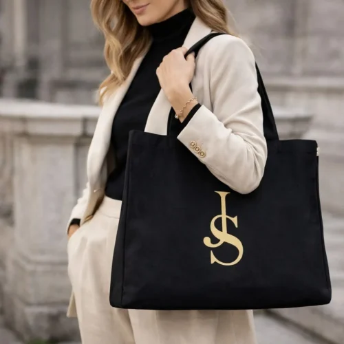 Juoda medvilninė pirkinių-miesto tašė