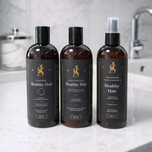 JS Healthy Hair – plaukų priežiūros rinkinys - Šampūnas, Kondicionierius ir Daugiafunkcis apsauginis purškiklis plaukams