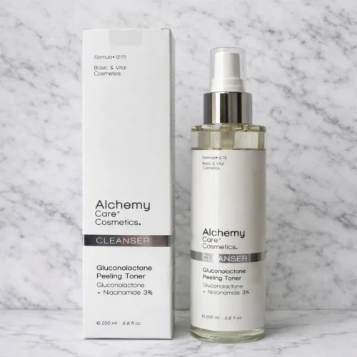 Alchemy Care Cosmetics Gluconolactone Peeling Toner Cleanser – Švelnus veido tonikas su Gluconolactone (PHA rūgštimi) ir 3 % Niacinamide 200ml