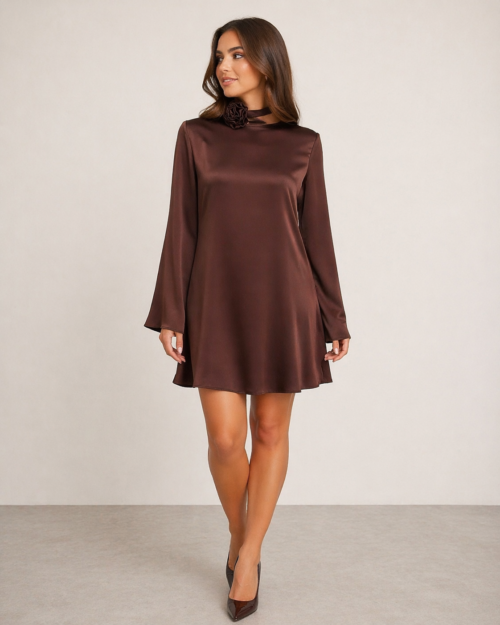 Satino suknelė ruda