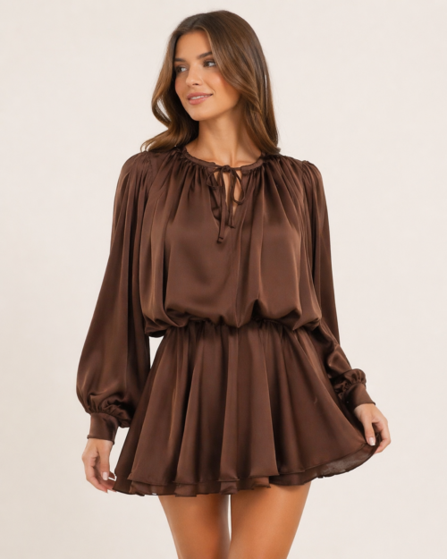 Šokoladinė satino suknelė